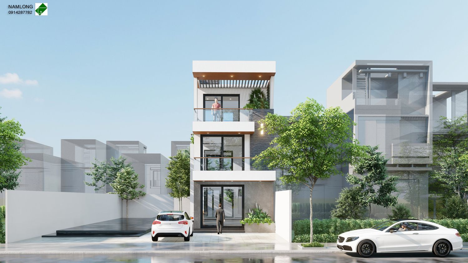 Nhà phố mặt kính chính diện