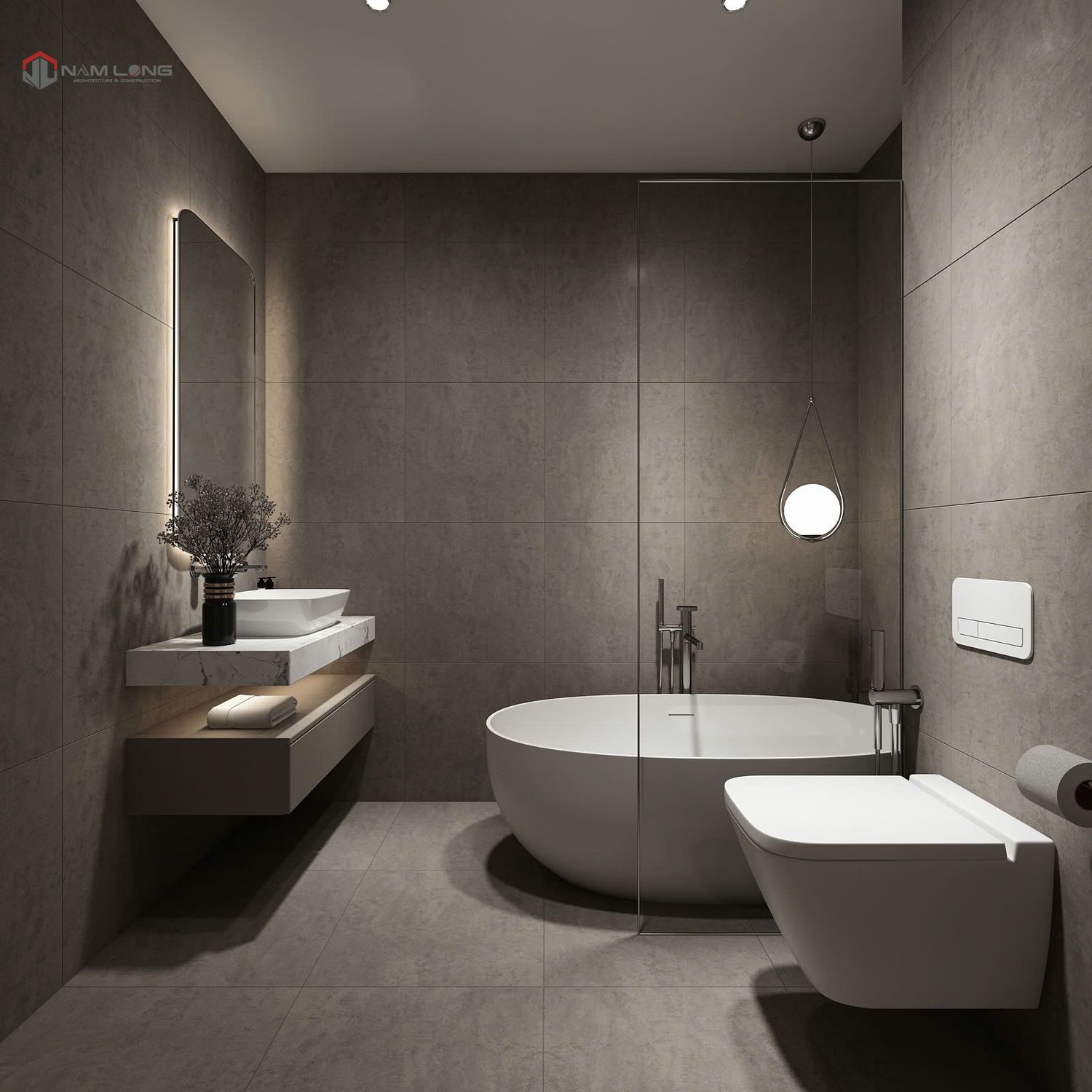 Phòng tắm bồn đá xám